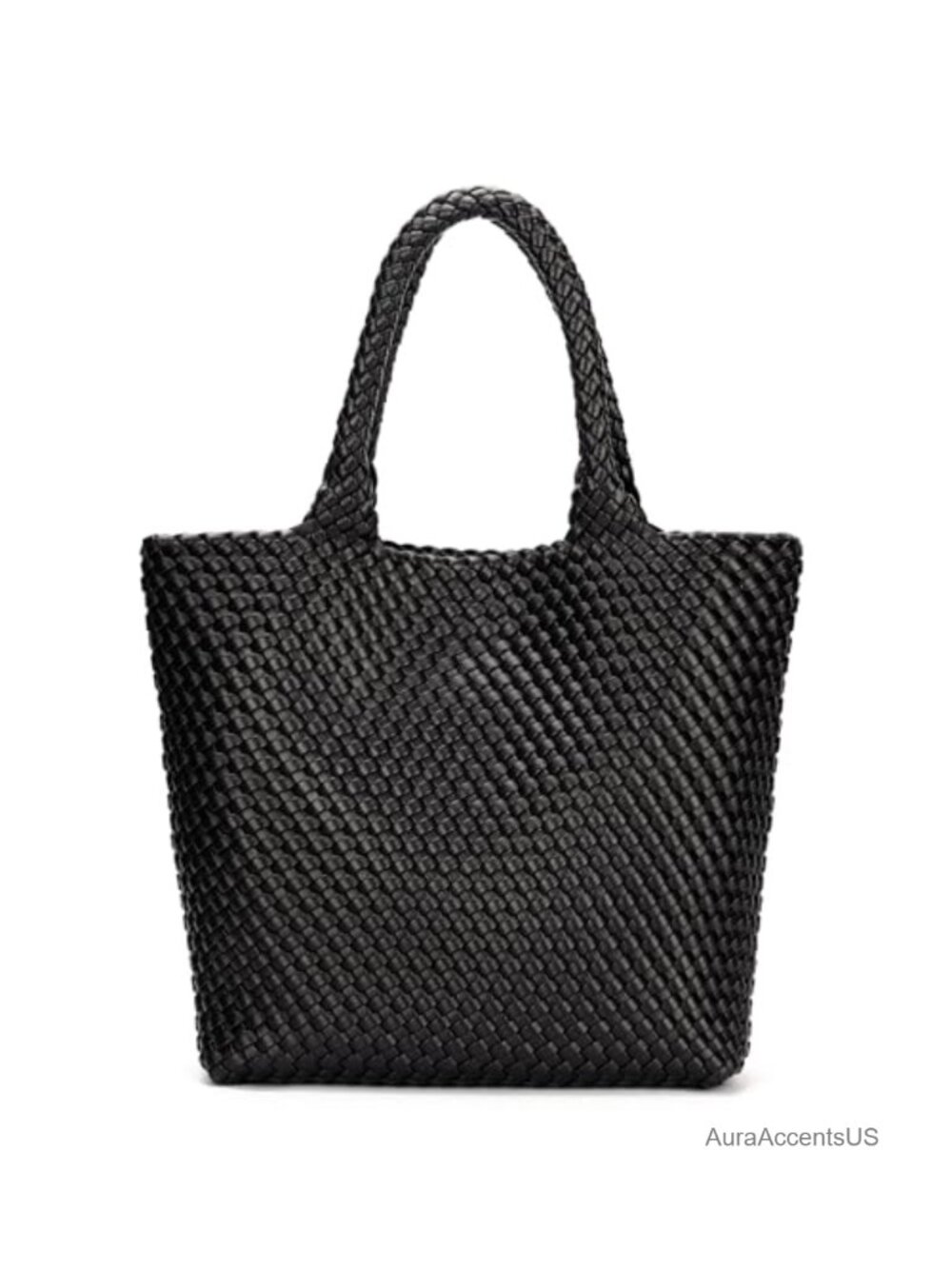 Handwoven Vegan Leather Tote Bag with Clutch for Work Travel Beach